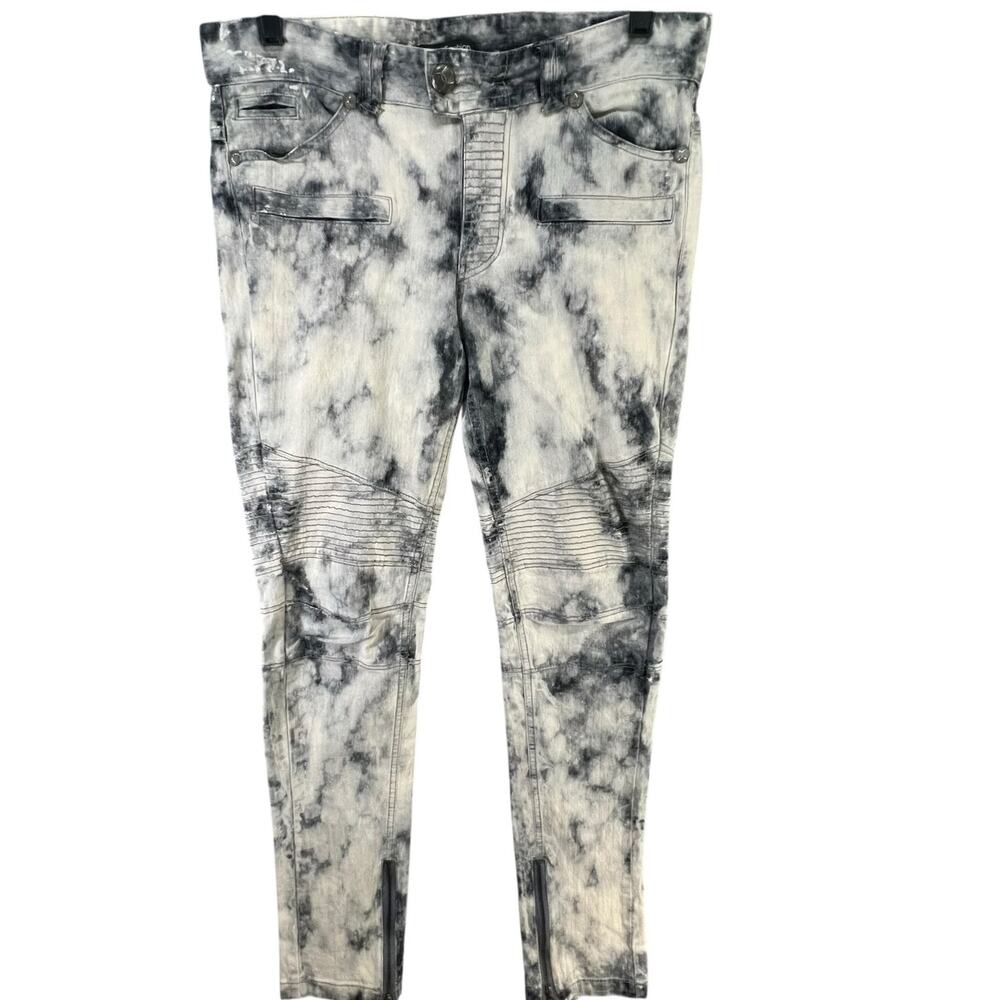 Gracia Fashion Moto Jeans Women M Black‎ Acid Wash Ankle Zip Grunge Streetwear